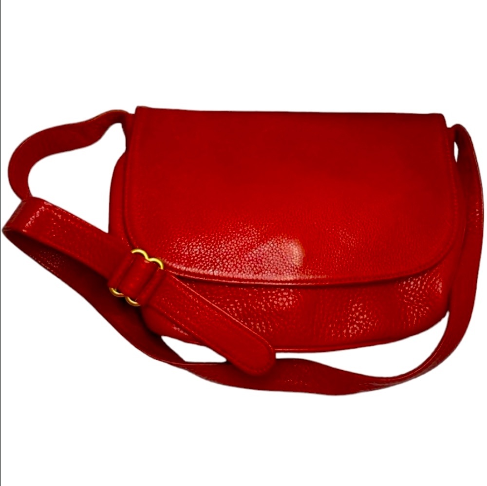 Red Leather Coach Cross Body Fold Over Satchel Purse
